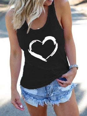 Women's Tank Tops Heart Print Crew Neck Sleeveless Tank Top