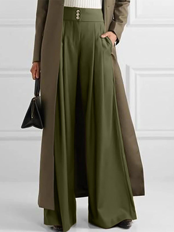 Pantalon Large Décontracté Taille Haute avec Poche