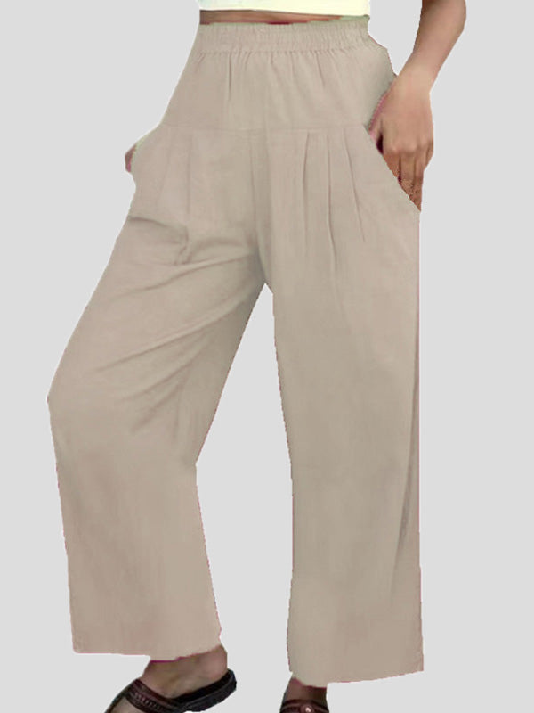 Pantalon Décontracté Uni Taille Haute Jambe Large