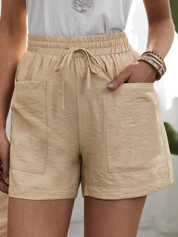 Women's Shorts Casual Solid Pocket High Waist Wide Leg Shorts