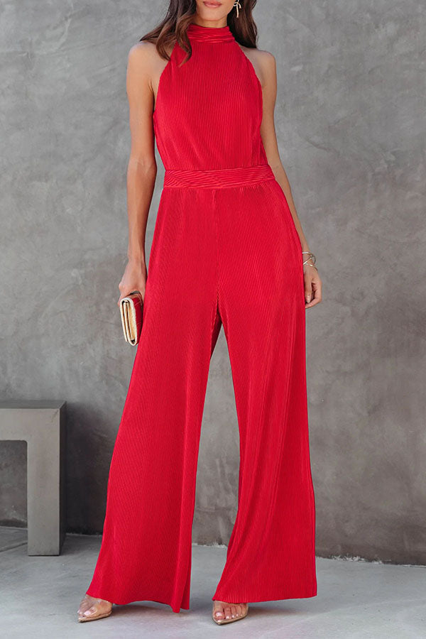 Iconic Lady Pocketed Plisse Wide Leg Jumpsuit