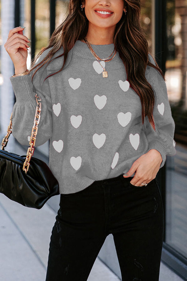 Color My Heart Pattern Lantern Sleeve Sweater
