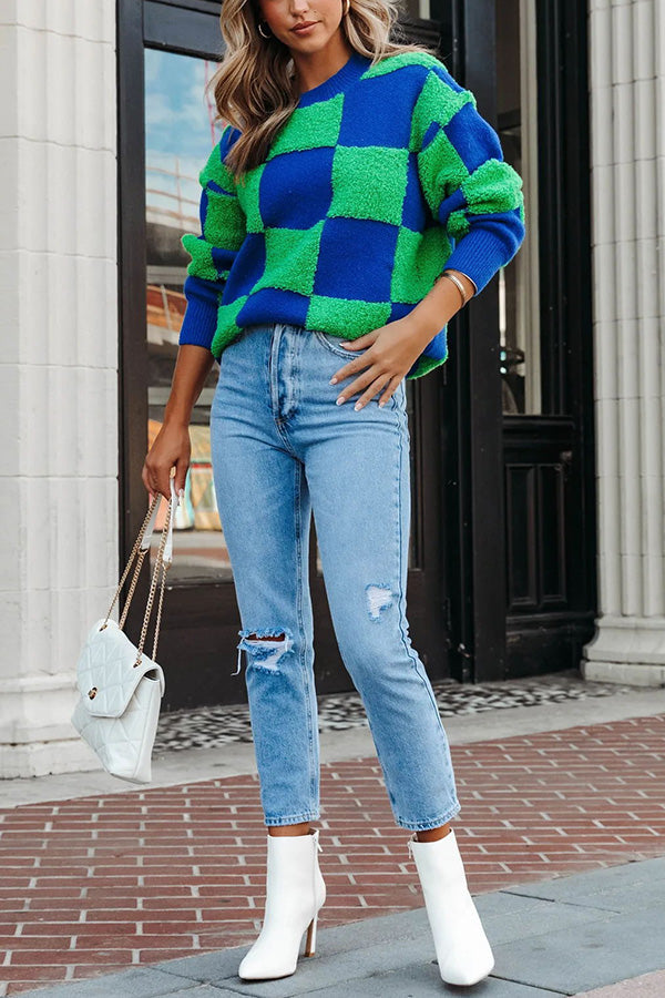 Discovering The World Square Knit Pullover Sweater