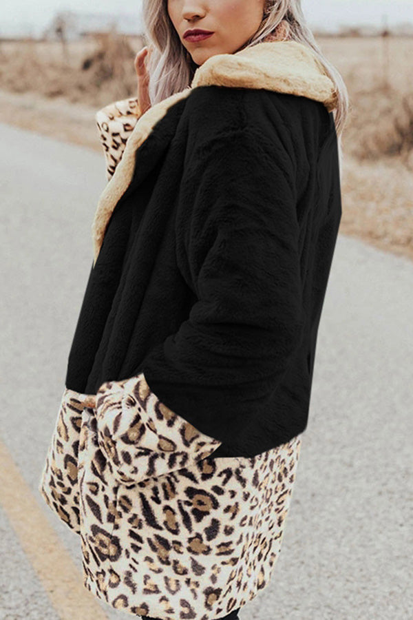 Winter Wonderland Pocket Leopard Plush Coat