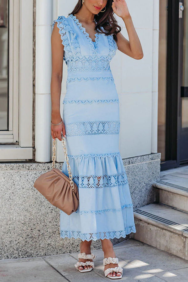 Be The One Crochet Lace Tiered Midi Dress