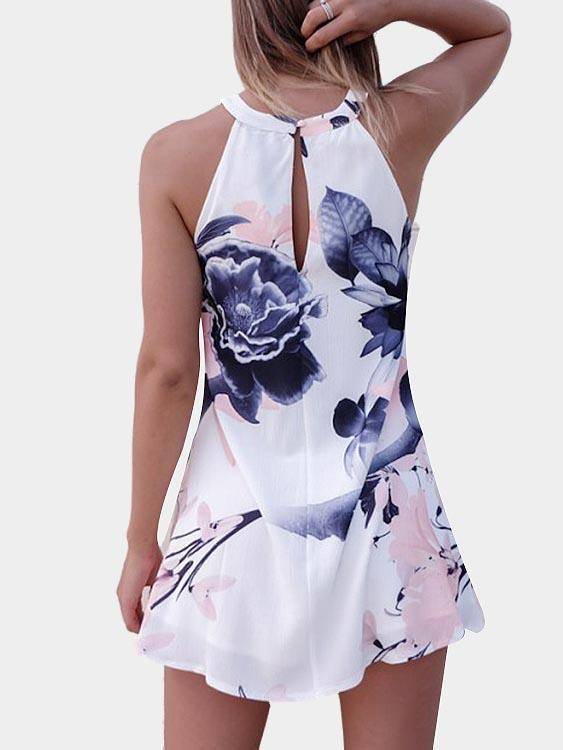 Mini-robe imprimée Florale Sans Manches