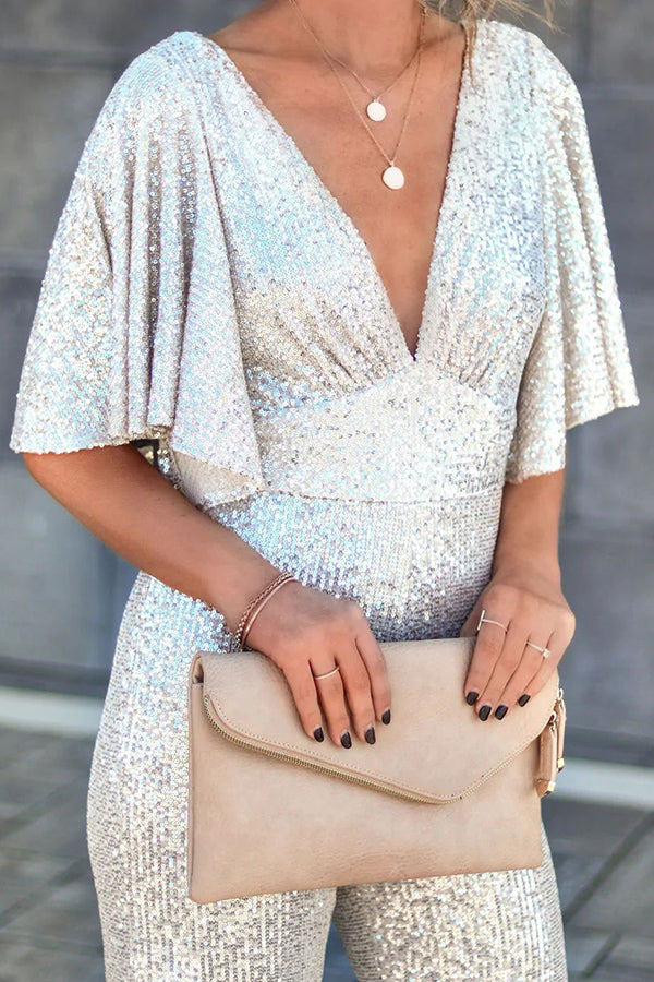 Shine Like No Other Bell Sleeve Sequin Jumpsuit