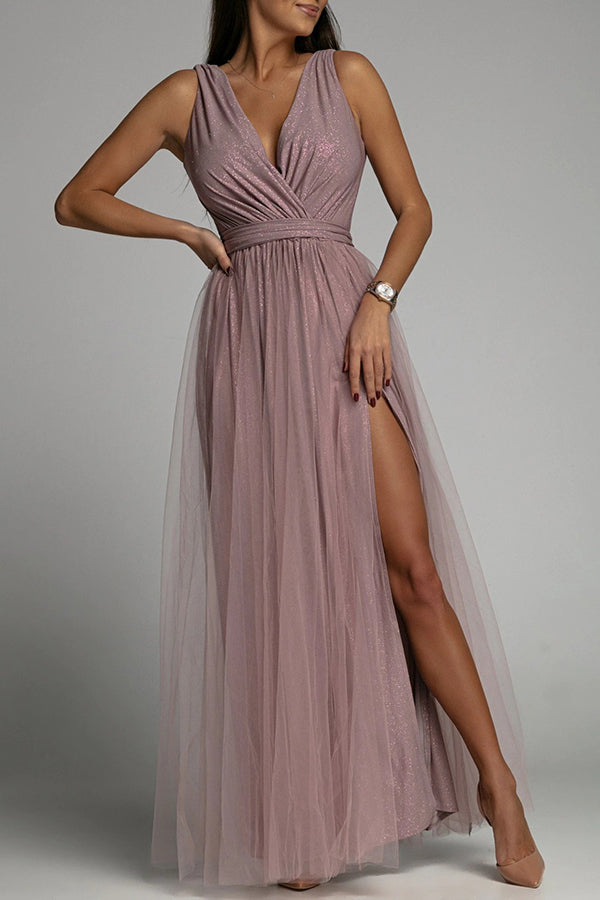 It's My Day Light Tulle Slit Maxi Dress