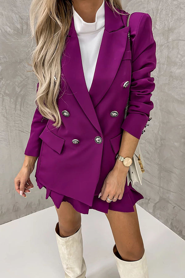 Novakiki Giving Your All Double Breasted Blazer Pleated Skort Suit