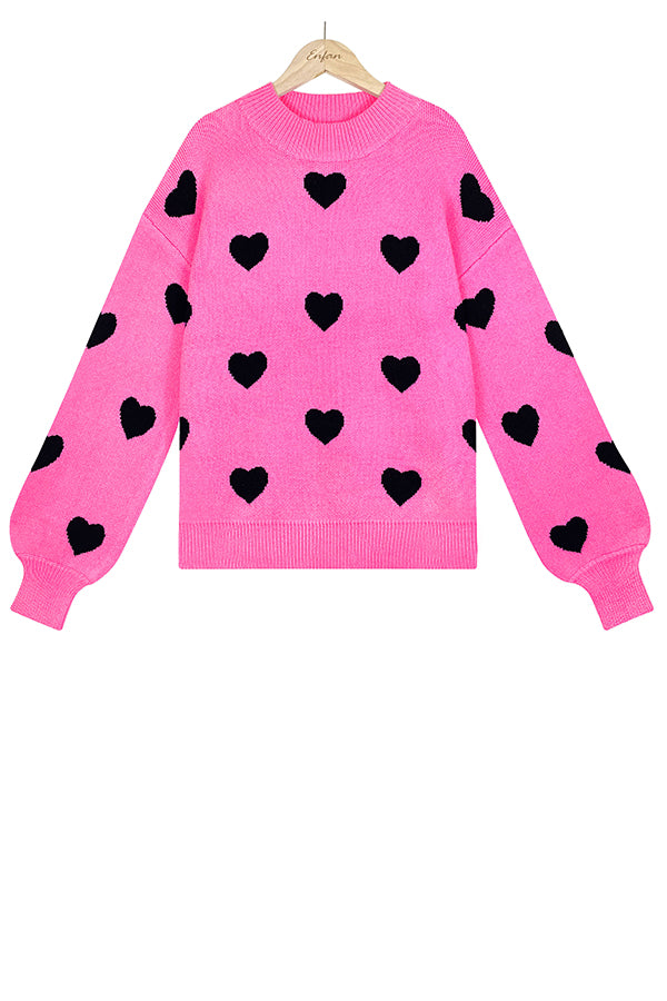 Color My Heart Pattern Lantern Sleeve Sweater