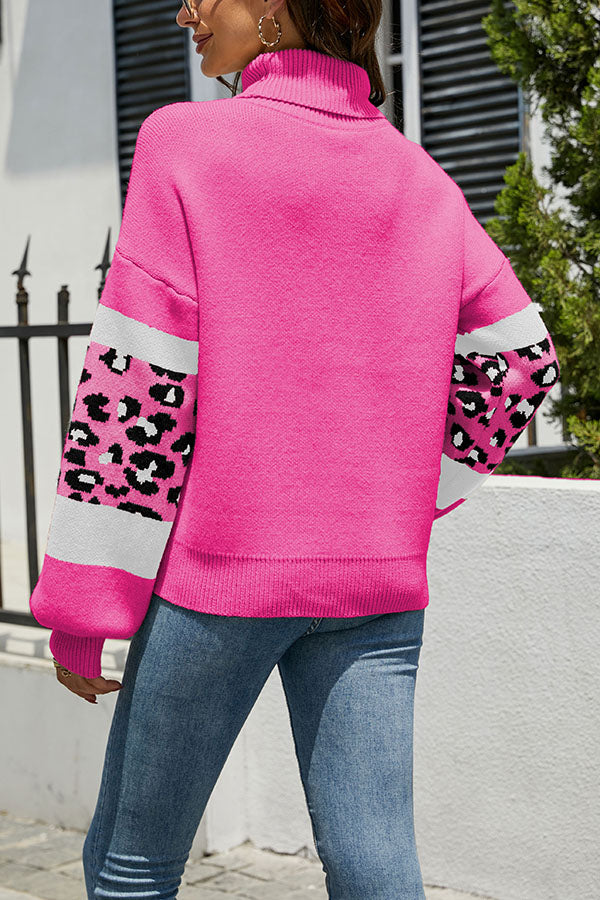 Wild Thing Leopard Colorblock Turtleneck Sweater