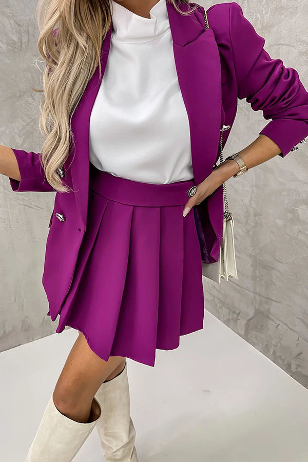 Novakiki Giving Your All Double Breasted Blazer Pleated Skort Suit