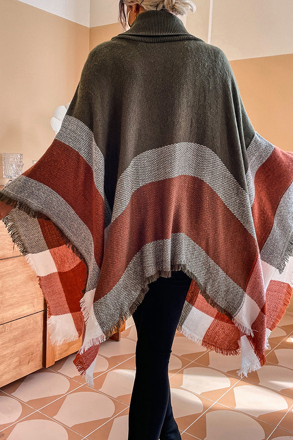 Bubbles and Bonfires Colorblock Knit Poncho