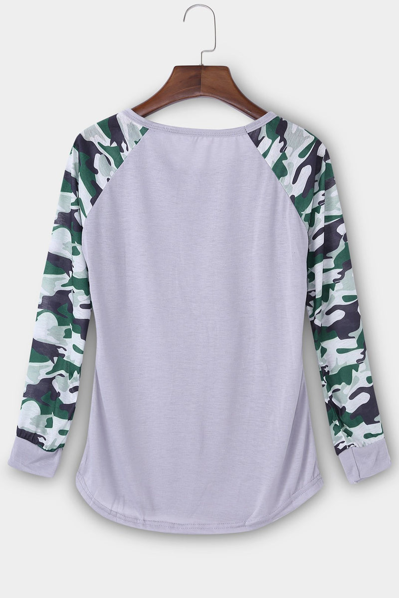 T-shirt Manches Longues Col Rond Manches en Camouflage