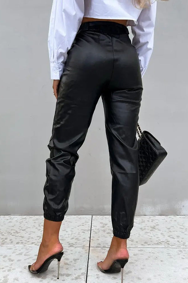 Don't Rush It PU Leather High Waist Cuffed Pants