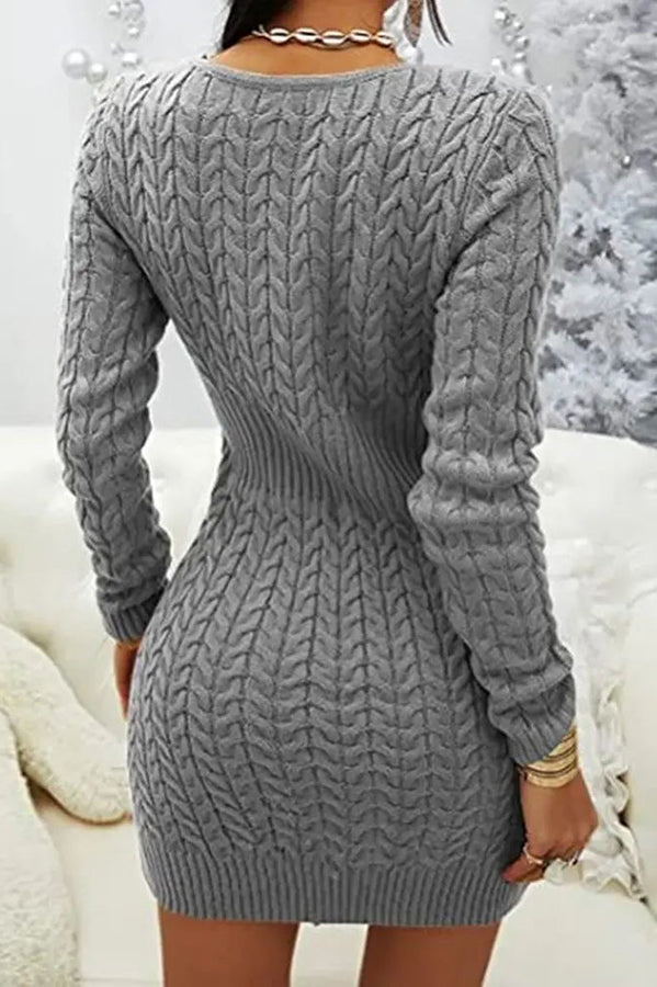 All Fall Things Cable Zipper Neck Knit Sweater Dress
