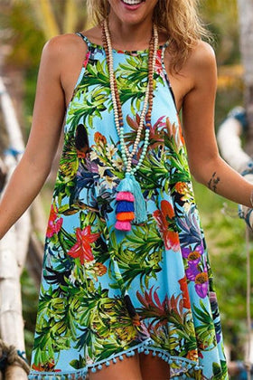 Mini-robe Sans Manches À Imprimé Floral Aléatoire