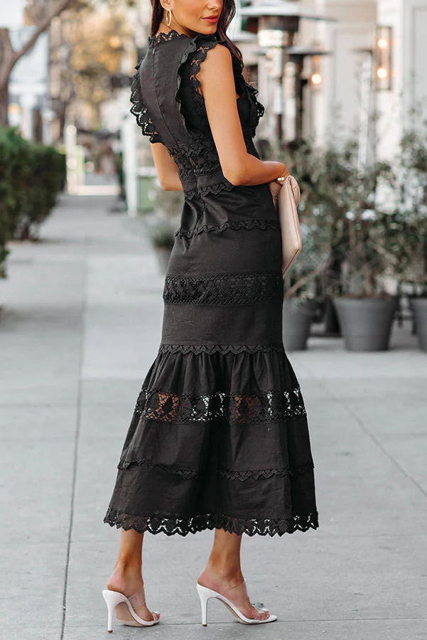 Be The One Crochet Lace Tiered Midi Dress