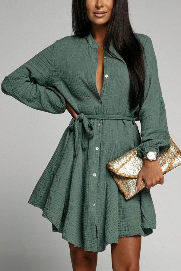 Riana Cotton Blend Tie Shirt Mini Dress