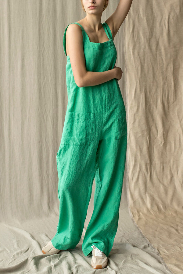 Square Neck Pockets Dungarees Jumpsuits