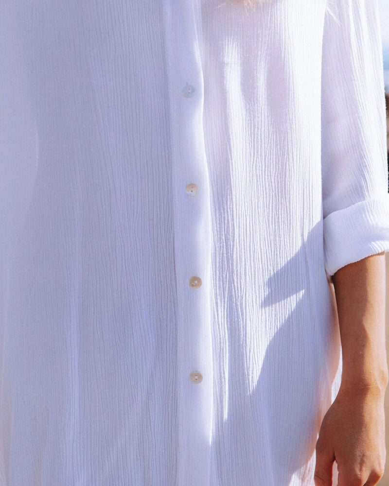 Mini-robe Chemisier Tunique Boutonnée Col V Manches Longues
