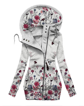 Fashion Printed Long Sleeve Zipper Hooded Jacket