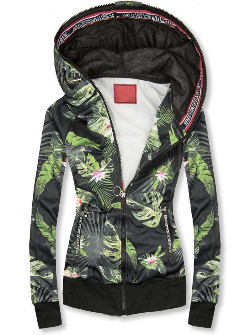 Zip Fashion Print Hooded Jacket