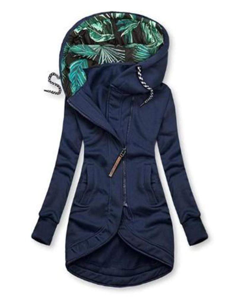 Printed Long Sleeve Zip Hooded Jacket