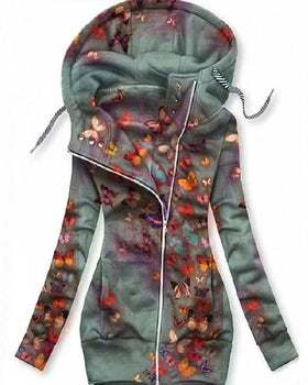 Printed Long Sleeve Zip Hooded Jacket