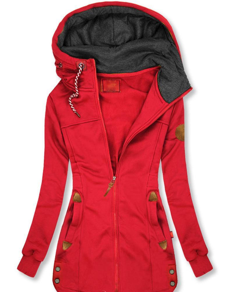 Casual Solid Color Design Hooded Coat