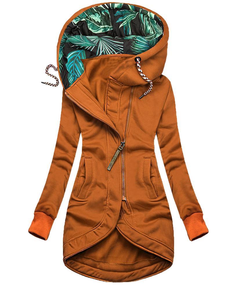 Printed Long Sleeve Zip Hooded Jacket