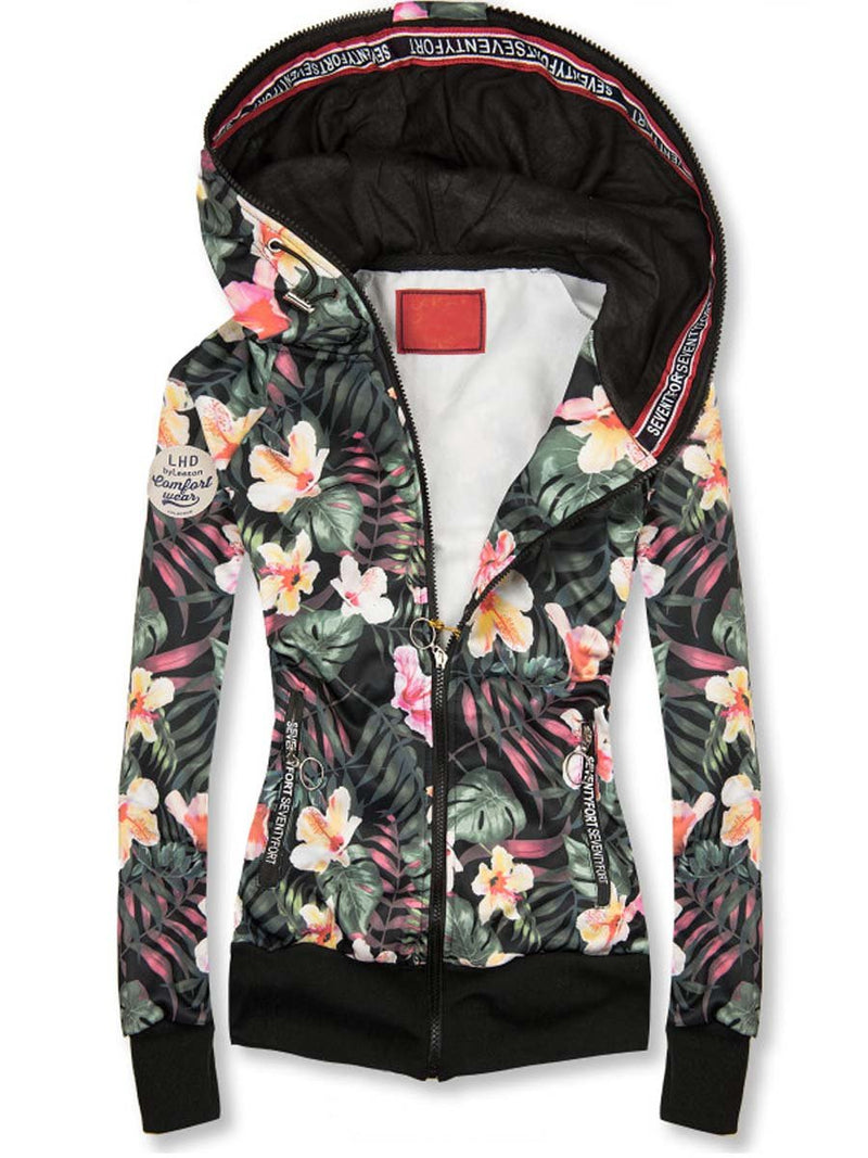 Zip Fashion Print Hooded Jacket