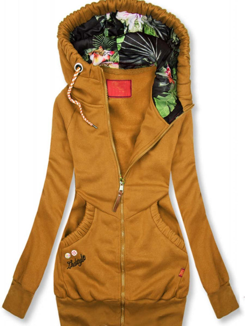 Fashion Print Contrast Color Hooded Jacket