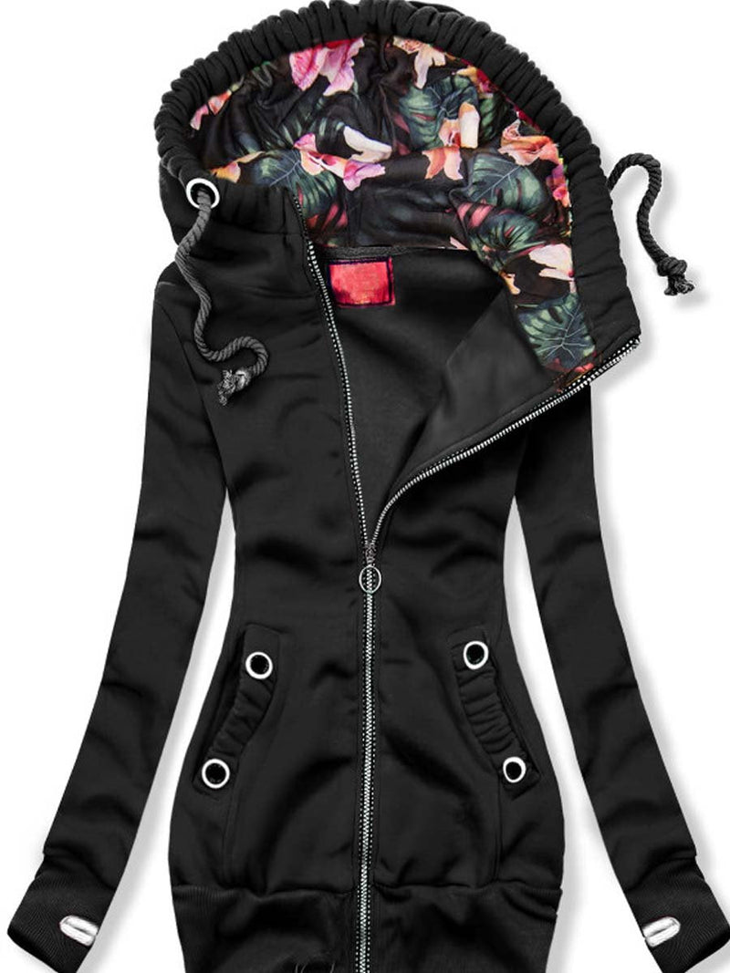 Fashion Print Contrast Color Hooded Jacket
