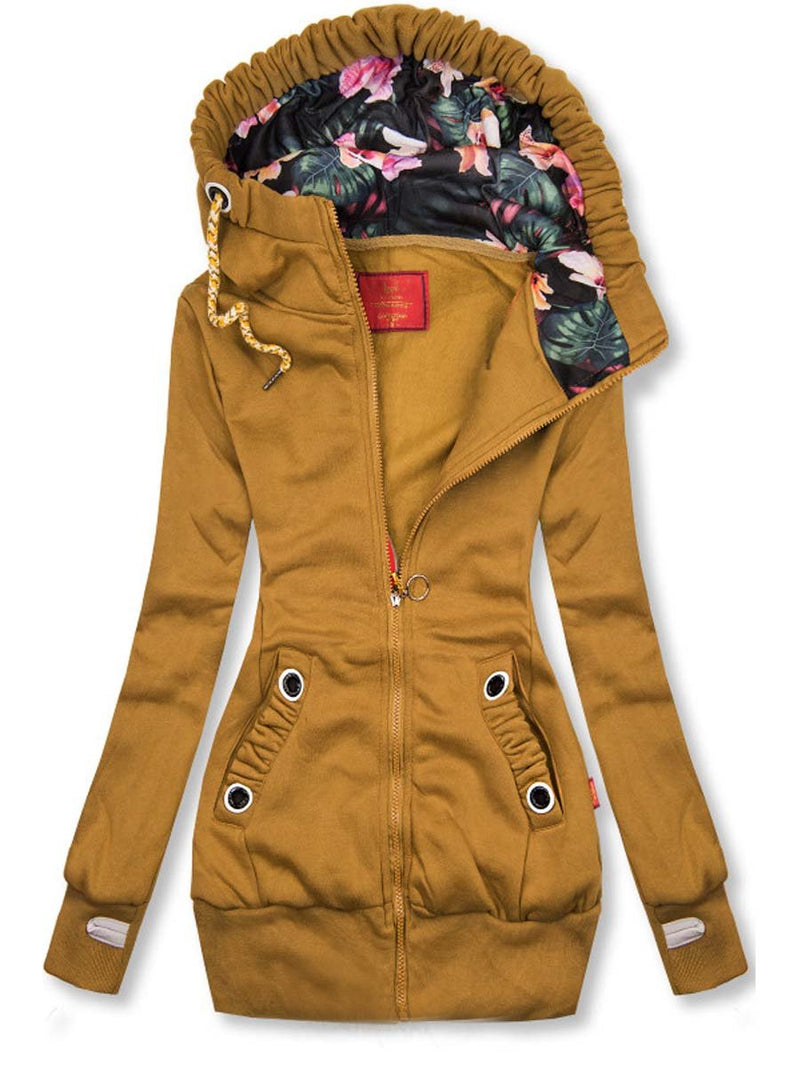 Fashion Print Contrast Color Hooded Jacket