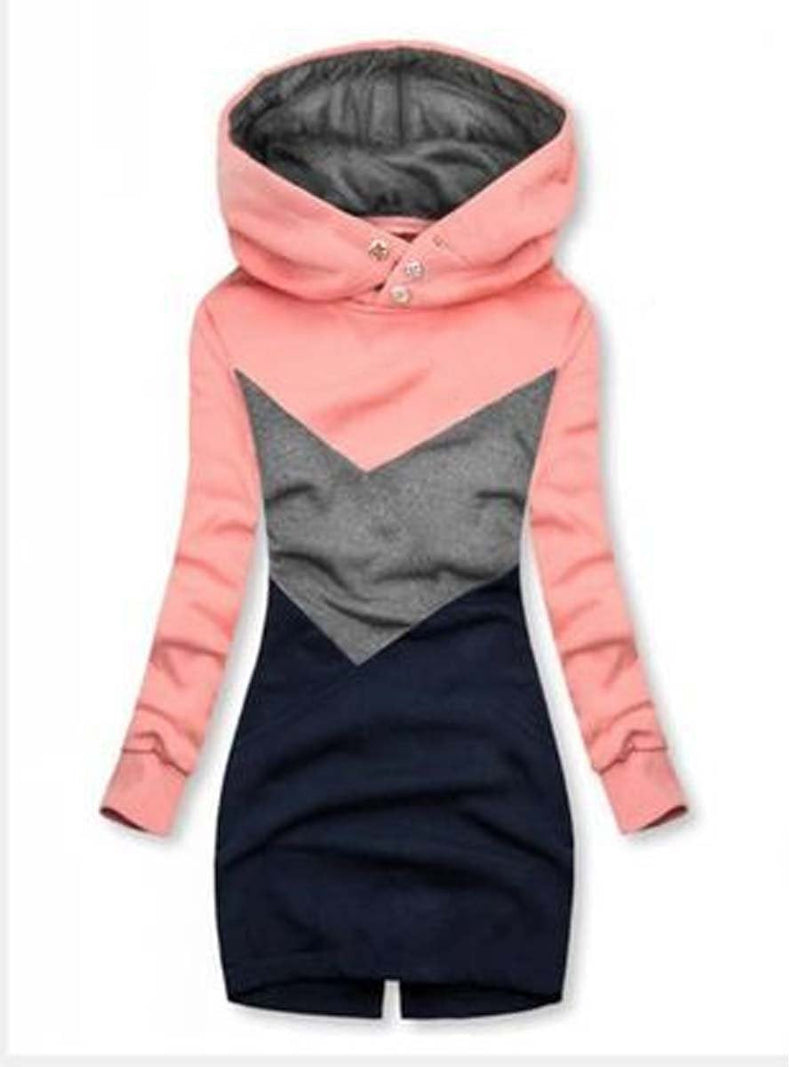 Fashion Contrast Color Hooded Casual Top