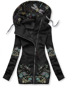 Printed Long Sleeve Zip Hooded Jacket