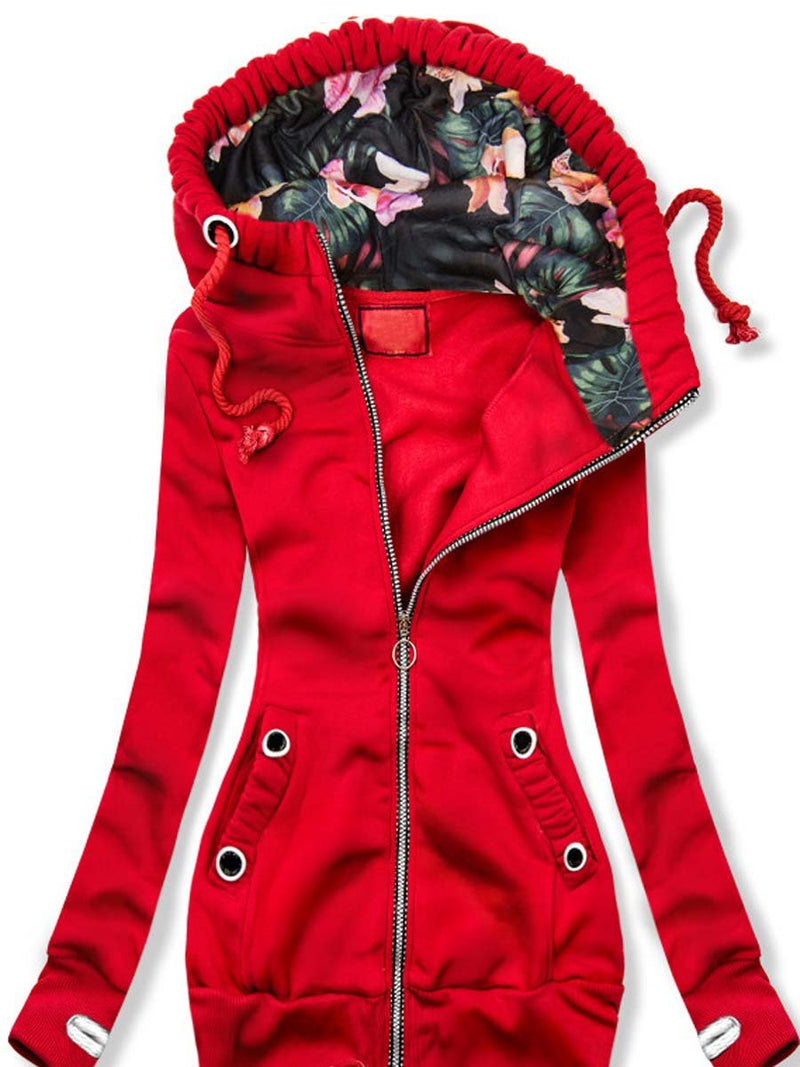 Fashion Print Contrast Color Hooded Jacket