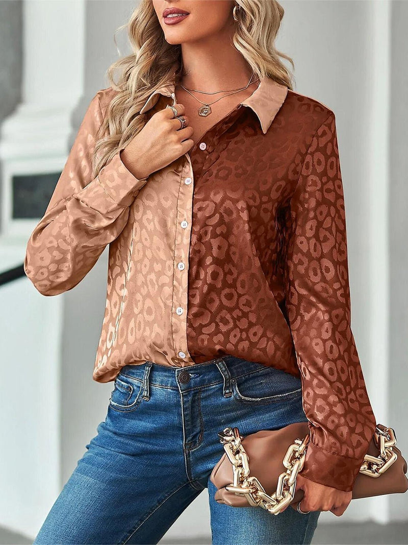 Women's Blouses Color Blocking Personality Loose Long Sleeve Blouse