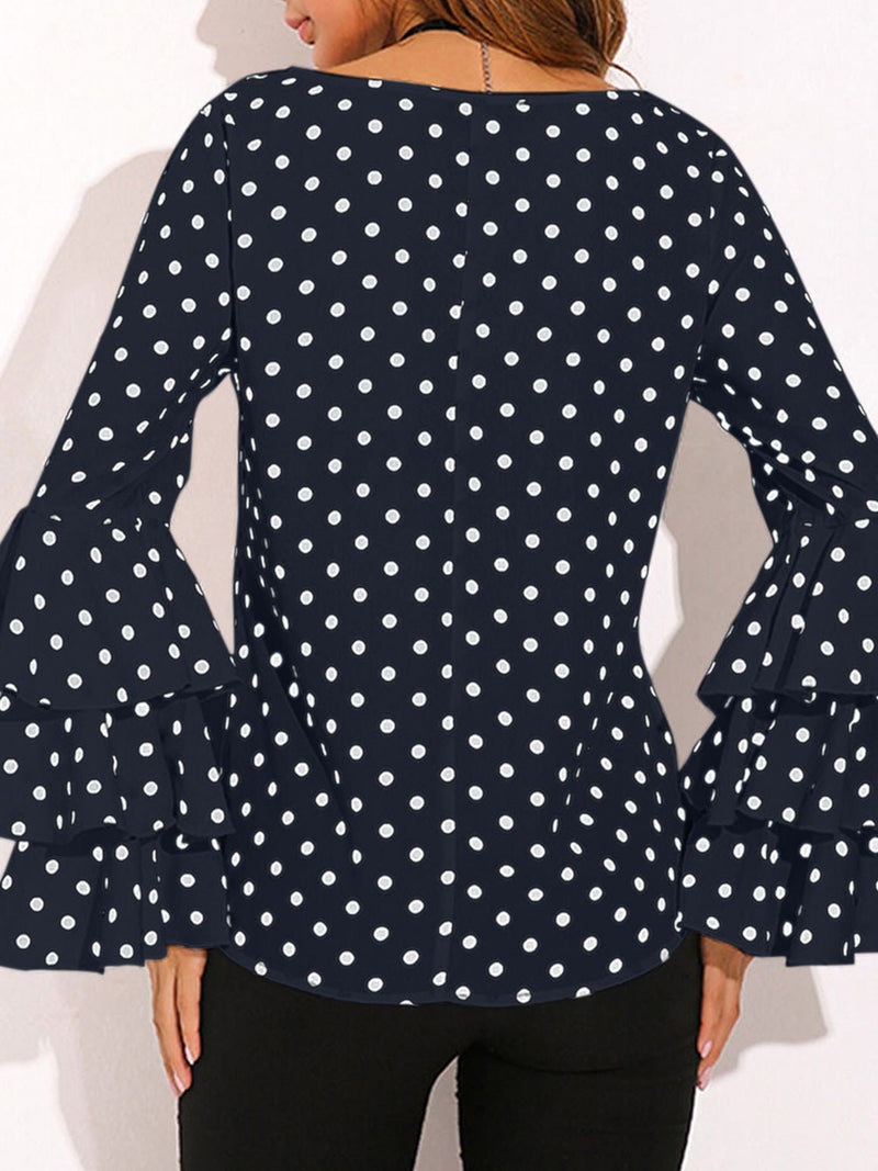 Women's Blouses Dot Print Flared Sleeve Chiffon Blouse