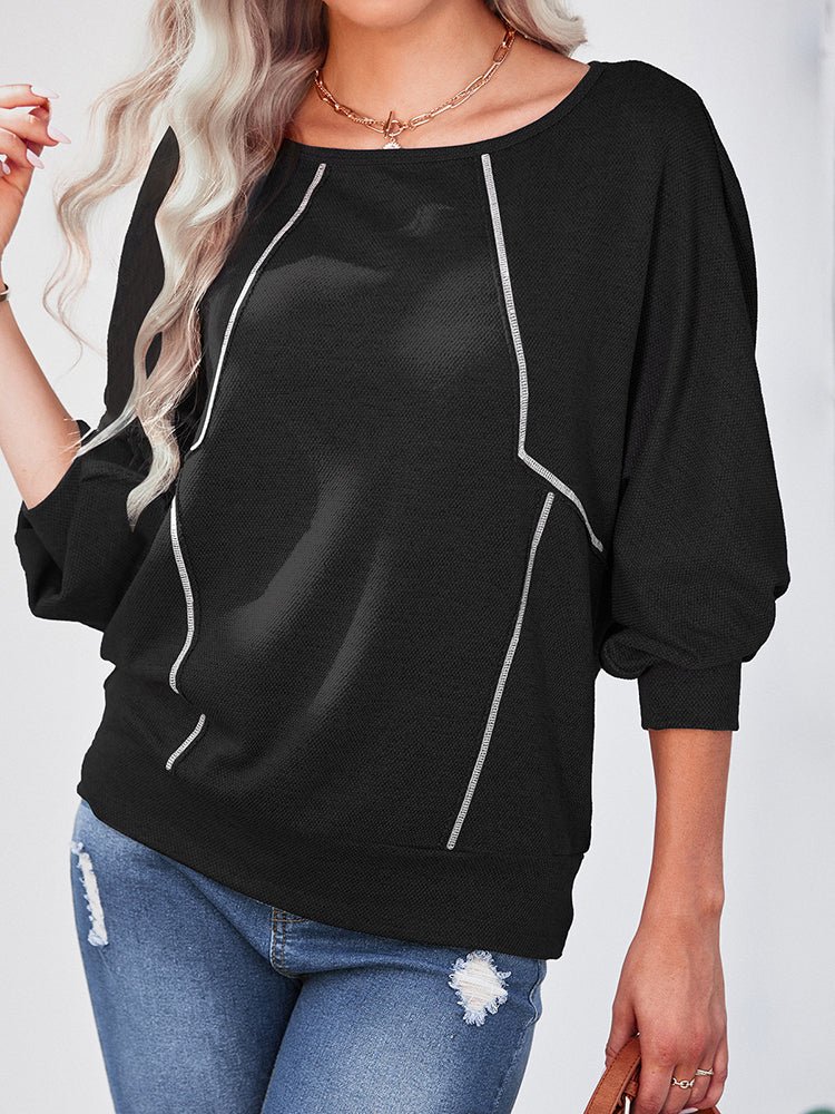 Pull Ample Manches Longues Col Rond Couleur Unie