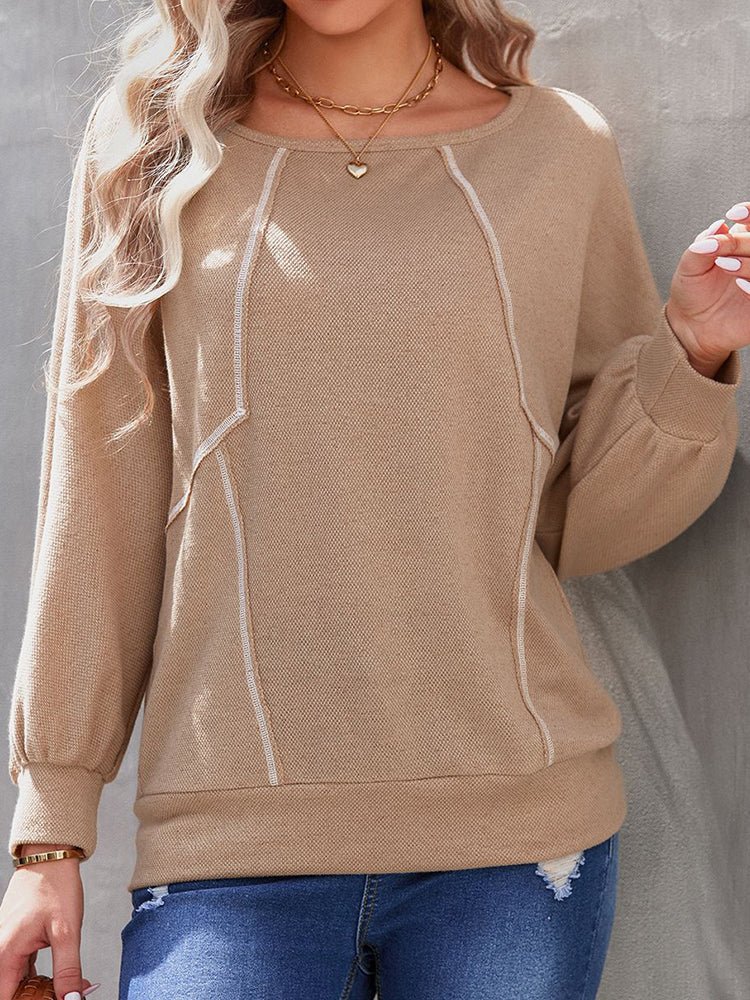 Pull Ample Manches Longues Col Rond Couleur Unie