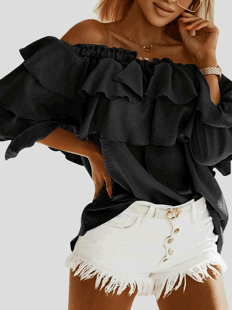 Women's Blouses Off-Shoulder Ruffle Long Sleeve Blouse