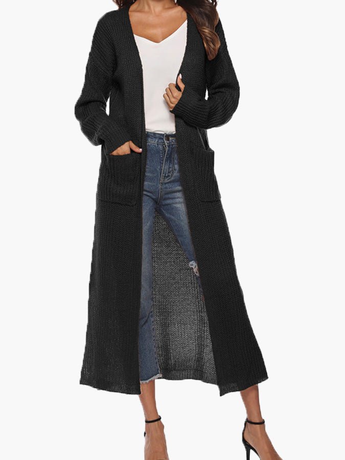 Women's Cardigans Solid Pocket Slit Long Sweater Cardigan