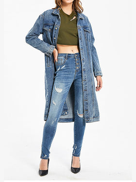 Women's Coats Denim Long Sleeve Single Breasted Coat