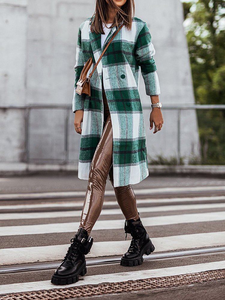 Women's Coats Lapel Plaid Print Wool Coat