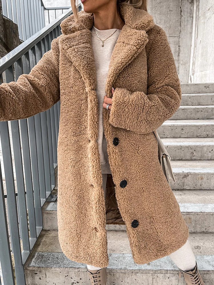 Women's Coats Lapel Single Breasted Long Sleeve Plush Long Coat