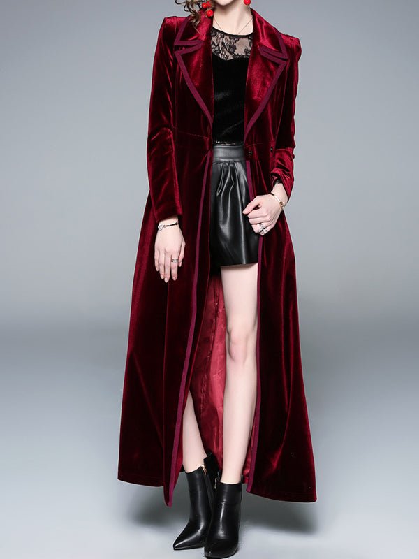 Women's Coats Notched Lapel Velvet Coat