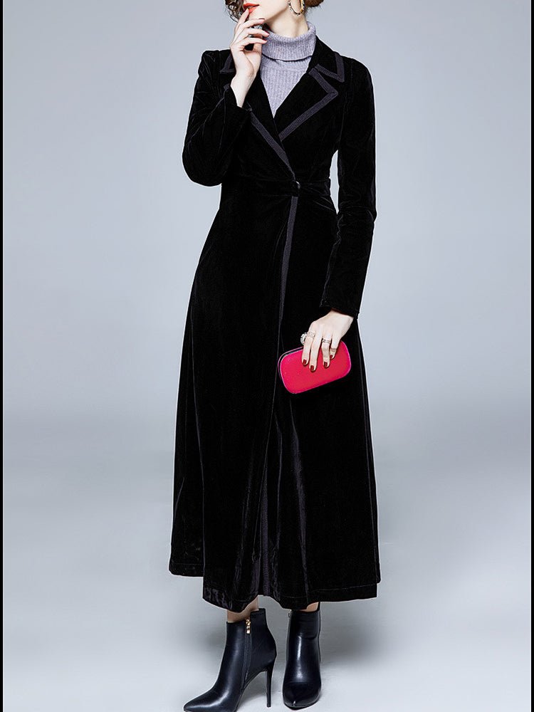 Women's Coats Notched Lapel Velvet Coat