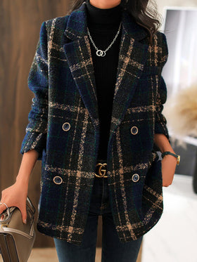 Women's Coats Retro Plaid Casual Woolen Coat